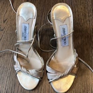 Jimmy Choo gold sandles 4” high